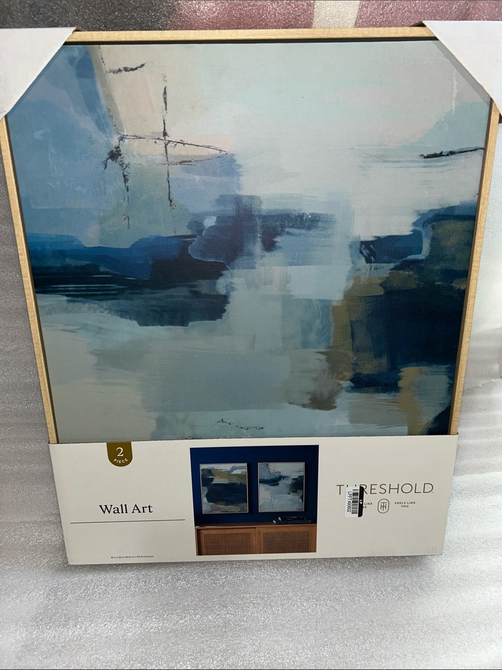 Threshold Blue and Teal Abstract Canvas Wall Art. Set of Two Framed Wall Art